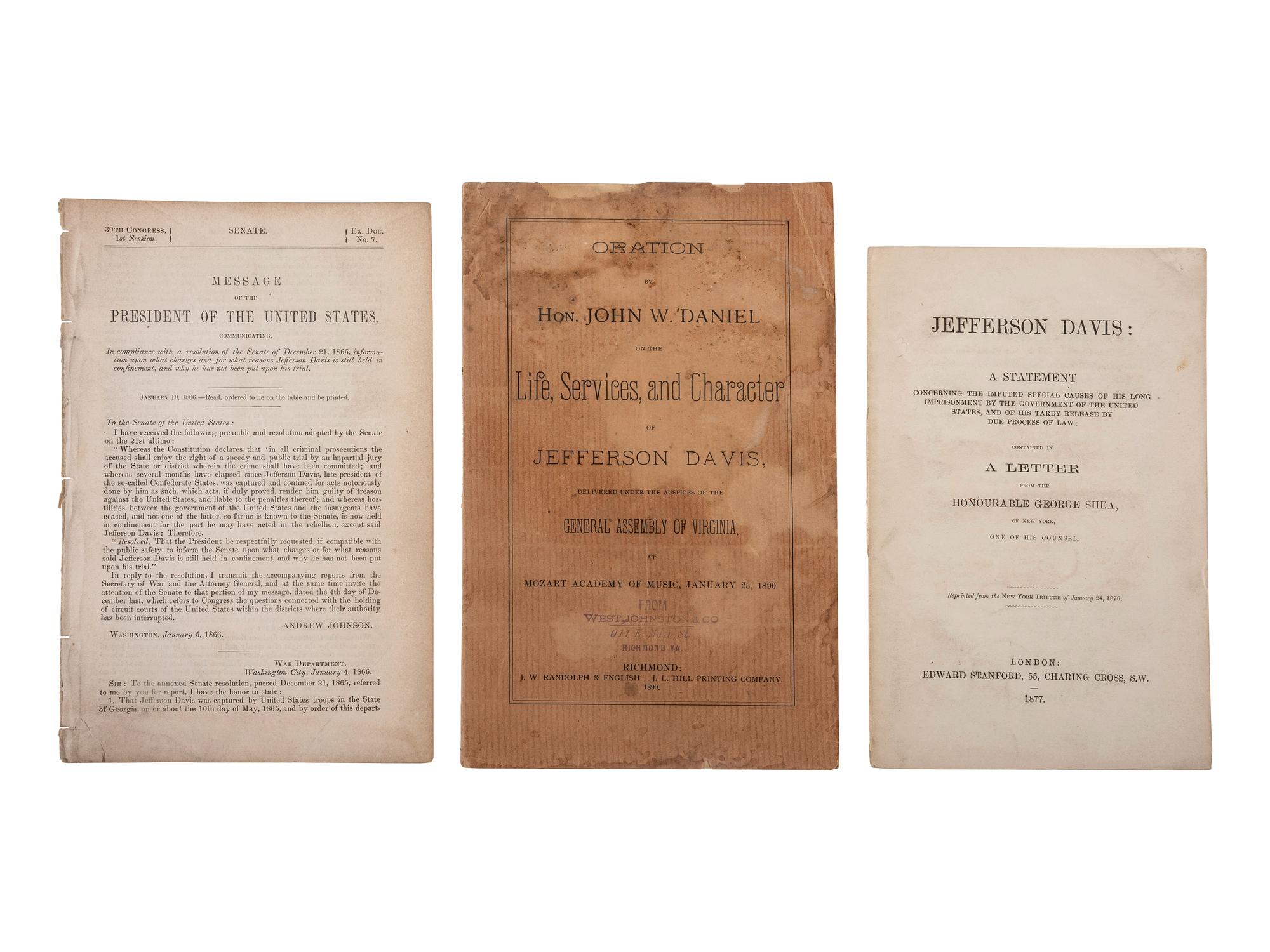 [CIVIL WAR] -- [DAVIS, Jefferson (1808-1889)]. A Virginia Electoral Ticket for Confederate presidency with 3 pamphlets related to Davis, comprising: