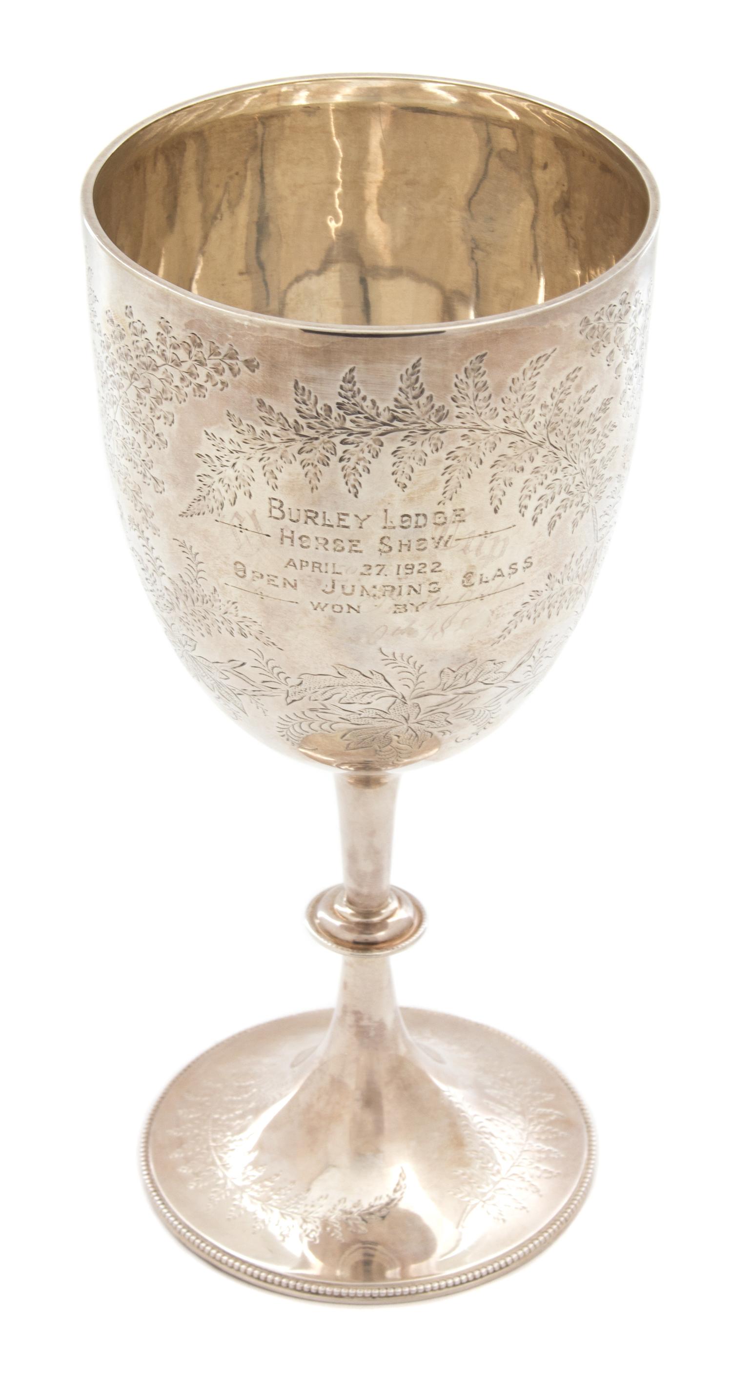 An English Silver Stemmed Trophy Cup, London, England, 1824, engraved Burley Lodge Horse Show