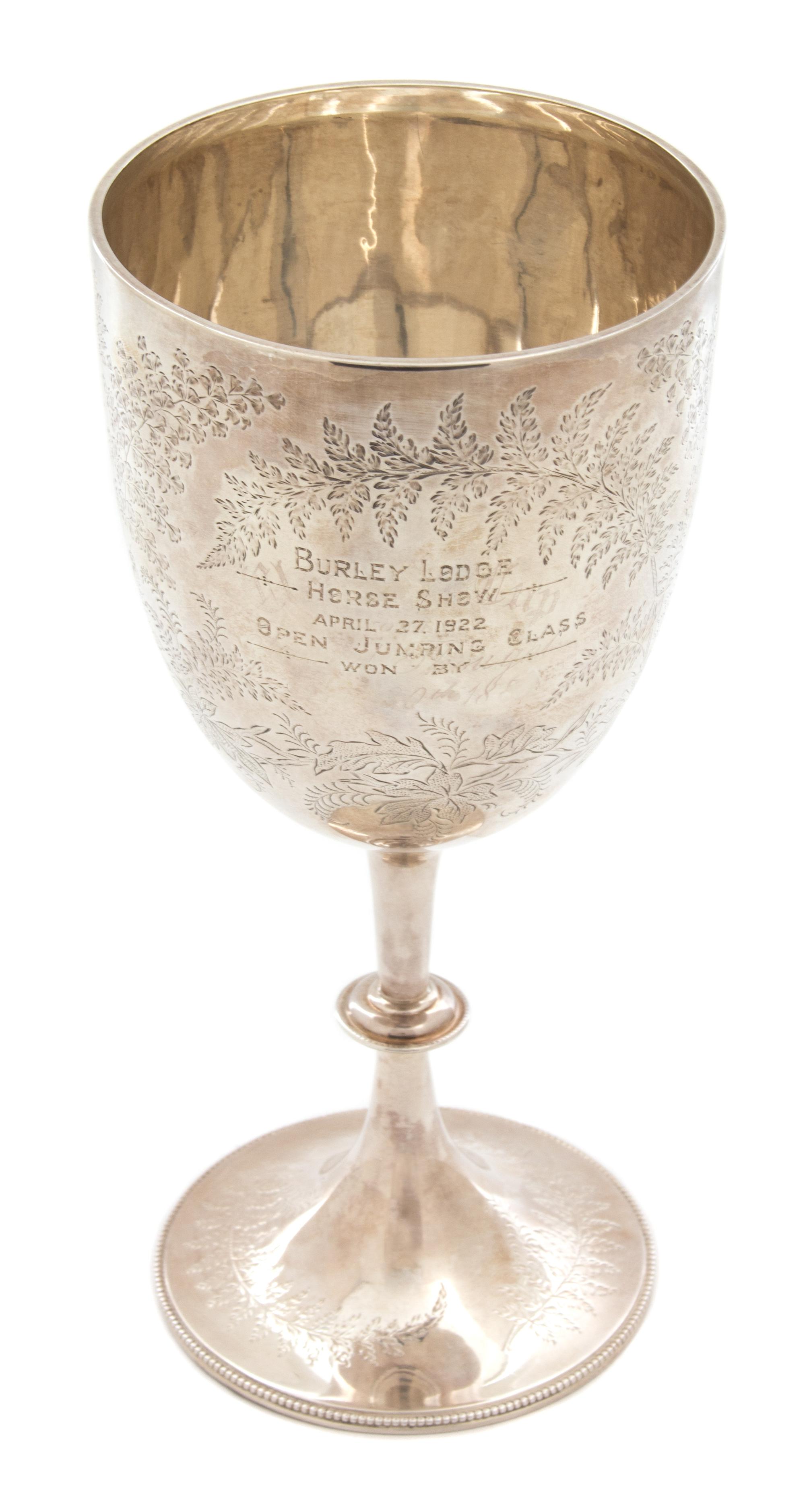 An English Silver Stemmed Trophy Cup, London, England, 1824, engraved Burley Lodge Horse Show