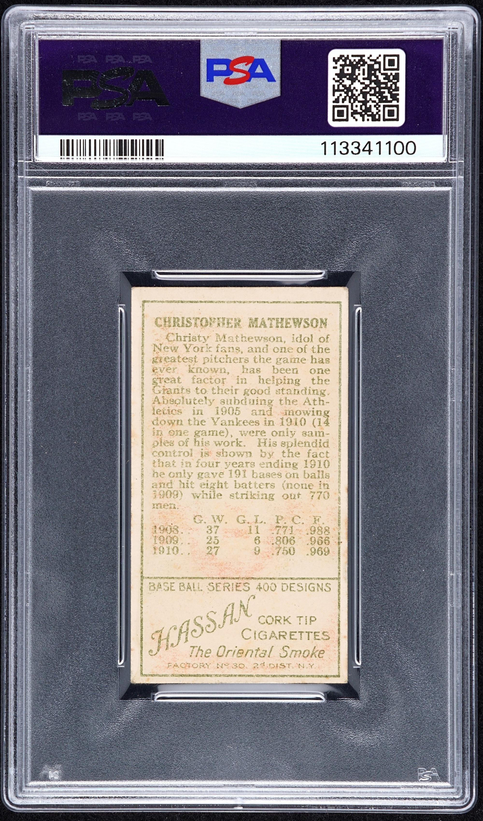 A 1911 T205 Gold Border Christy Mathewson Baseball Card - Hassan (PSA Authentic Altered)