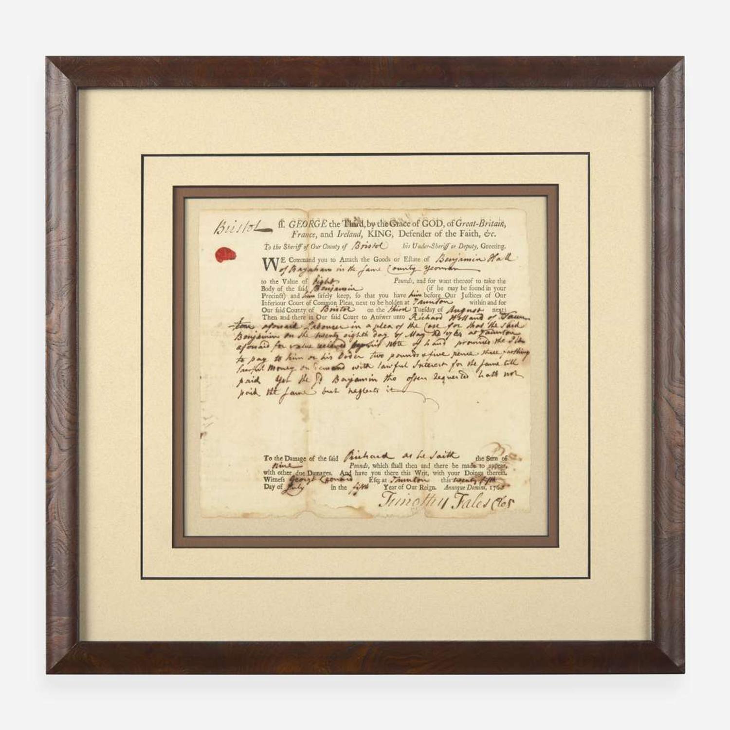 [Declaration of Independence] [Massachusetts] Paine, Robert Treat Partially-Printed Document, signed