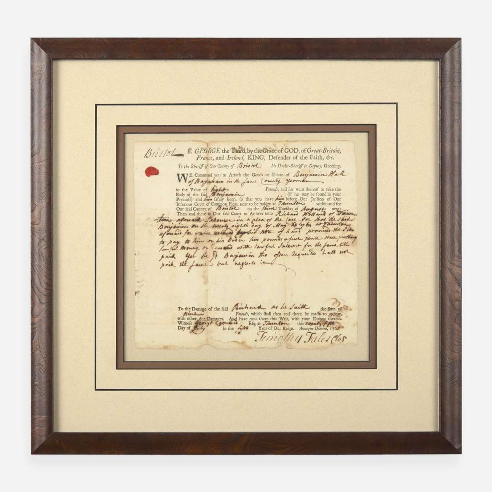 [Declaration of Independence] [Massachusetts] Paine, Robert Treat Partially-Printed Document, signed