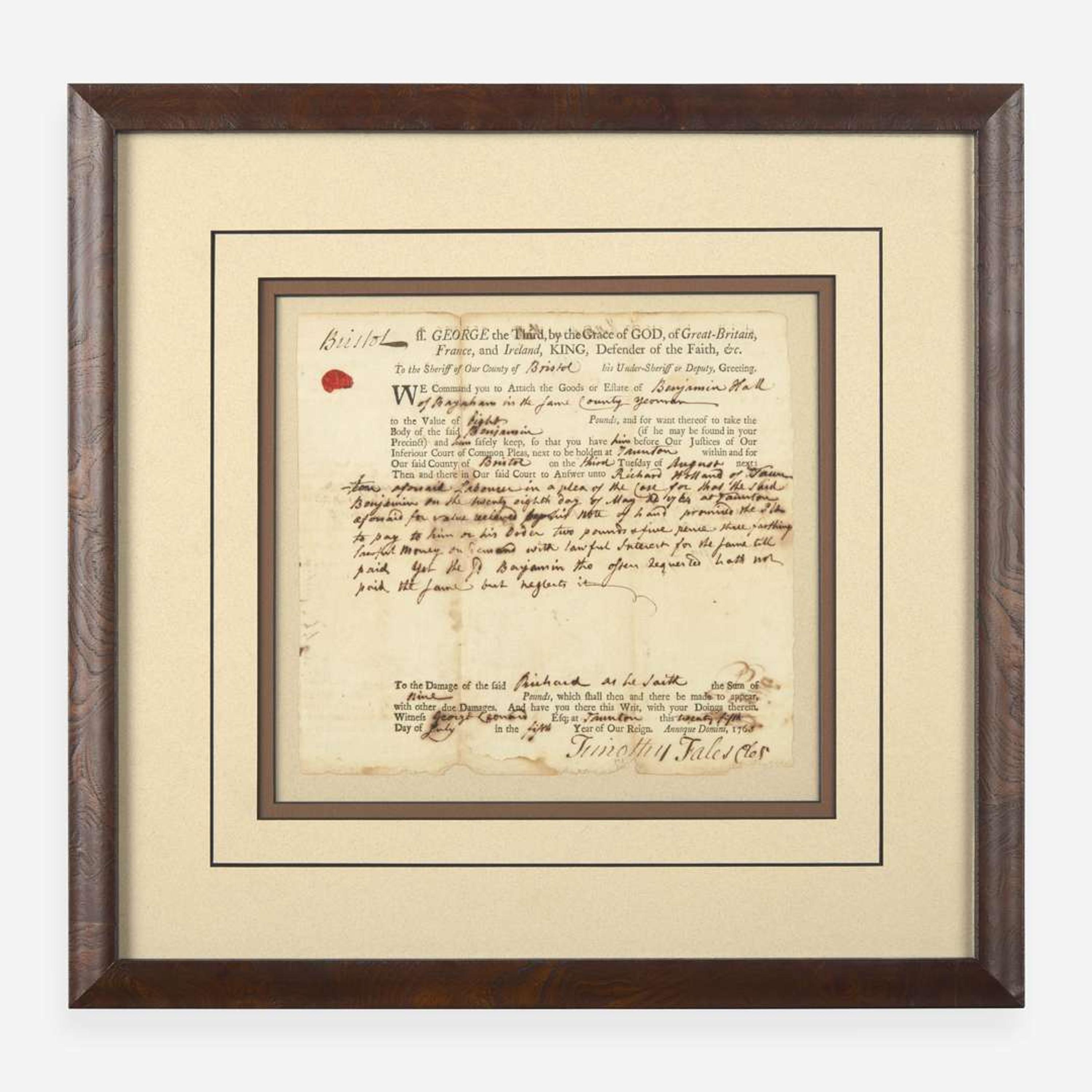 [Declaration of Independence] [Massachusetts] Paine, Robert Treat Partially-Printed Document, signed