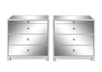 A Pair of Custom Silvered Glass Mounted Painted Bedside Tables