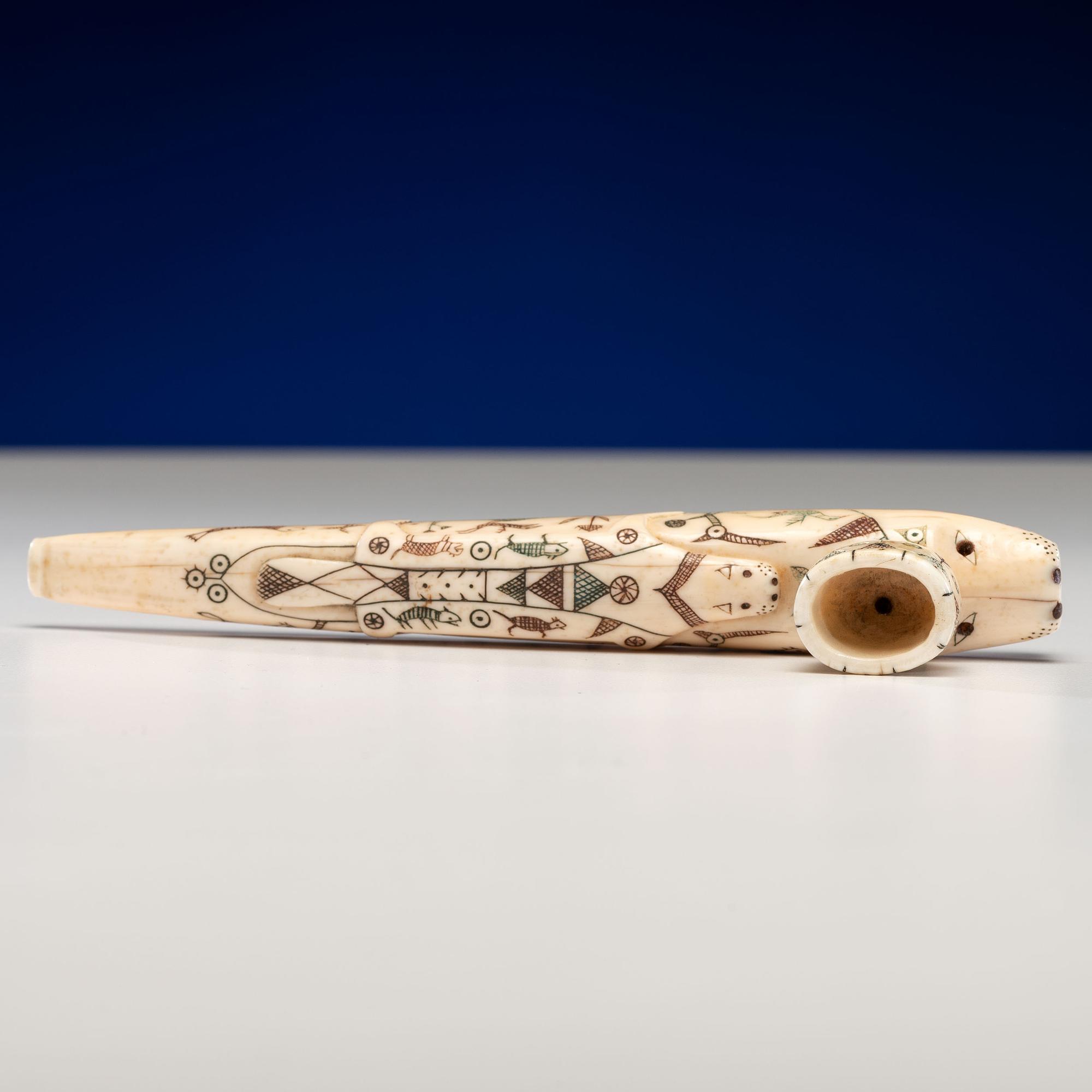 Nunivak Island Carved Polychrome Pipe