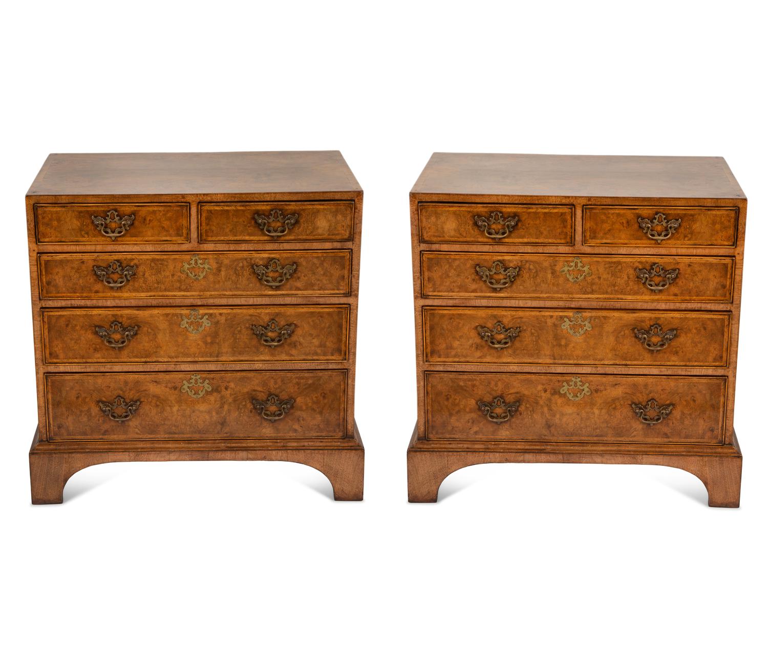 A Pair of George I Style Burl Walnut Chests of Drawers