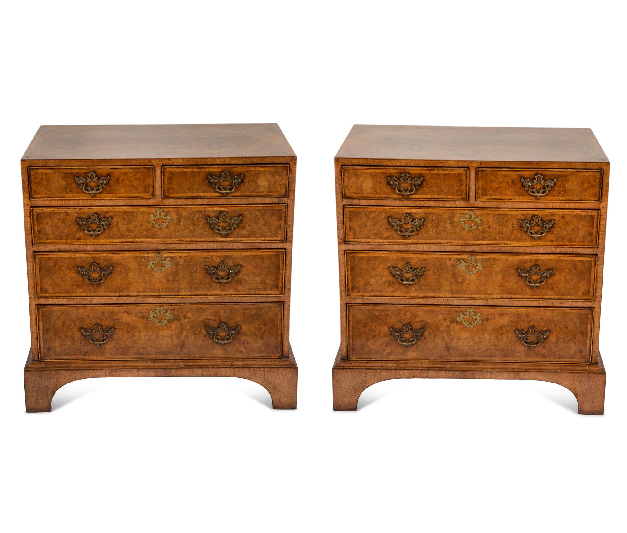 A Pair of George I Style Burl Walnut Chests of Drawers