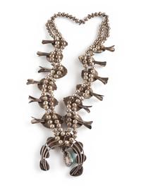 Navajo Silver and Morenci Turquoise Squash Blossom Necklace