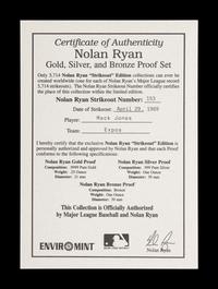 A Group of Nolan Ryan Enviromint Commemorative Coins Including One Quarter Troy Ounce .9999 Gold Coin,