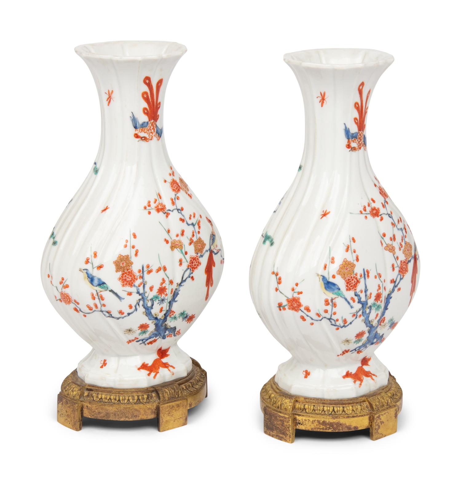 A Pair of Samson Chantilly-Style Porcelain and Gilt Bronze Mounted "Kakiemon" Vases