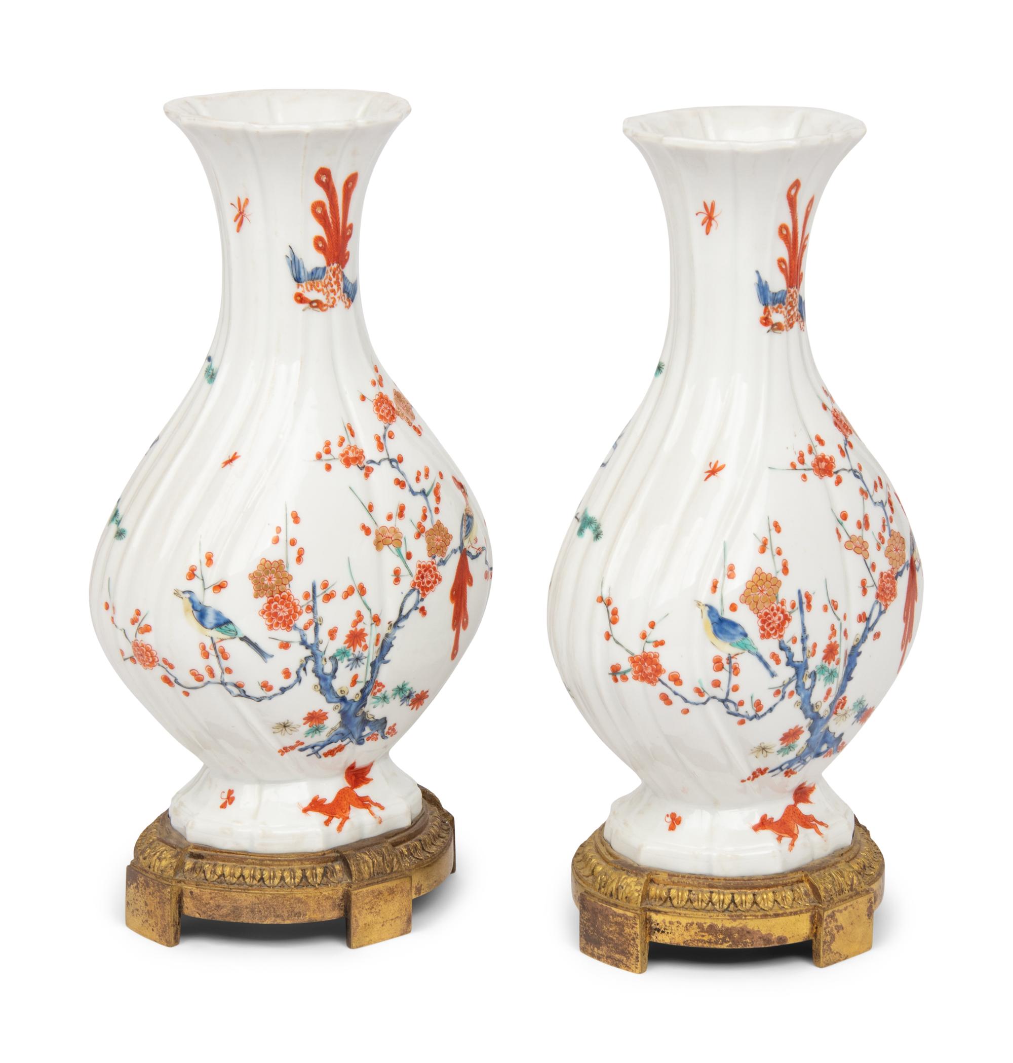A Pair of Samson Chantilly-Style Porcelain and Gilt Bronze Mounted "Kakiemon" Vases