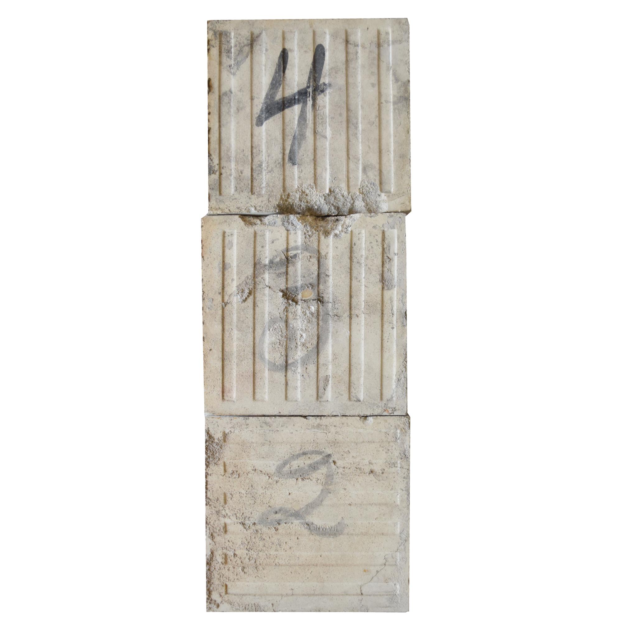 A Three Piece Glazed Ceramic Tile Set by Hamilton Tile Works 6" W x 1" D x 18" H — United States, 19th Century