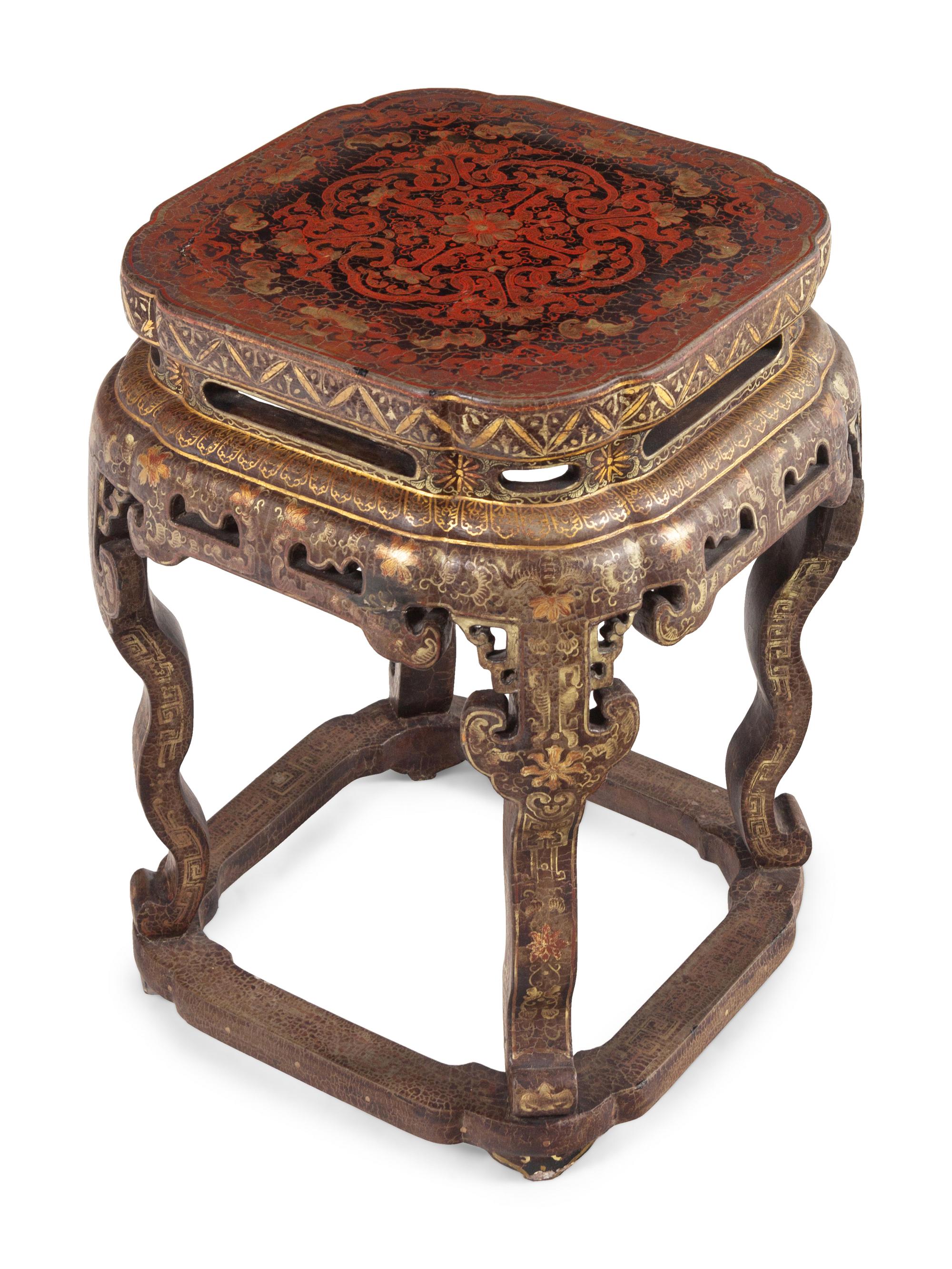 A Pair of Chinese Export Black Lacquer and Parcel-Gilt Low Tables