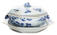A Chinese Export Blue and White Covered Tureen and Underplate Height of tureen 7 1/4 inches.