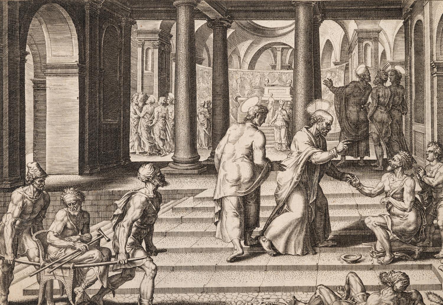 A group of five prints ( Descent from the Cross; The Raising of Tabitha, c. 1550; Untitled (A Saint's Blessing); Untitled (Benediction); Untitled (Saint in a Crowd), c. 1540)