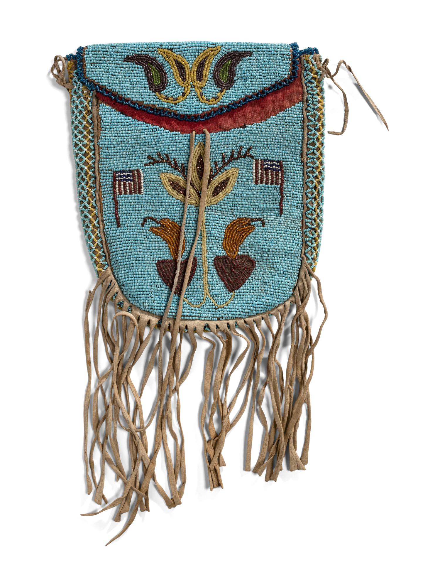 Shoshone Beaded Hide Belt Pouch, with American Flags