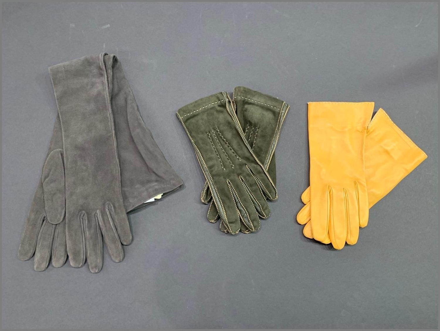 Three Pairs of Suede and Leather Gloves: One Brunello Cucinelli, One Loro Piana, One Lambertson Truex