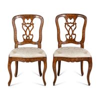 A Pair of Dutch Rococo Marquetry and Walnut Side Chairs
