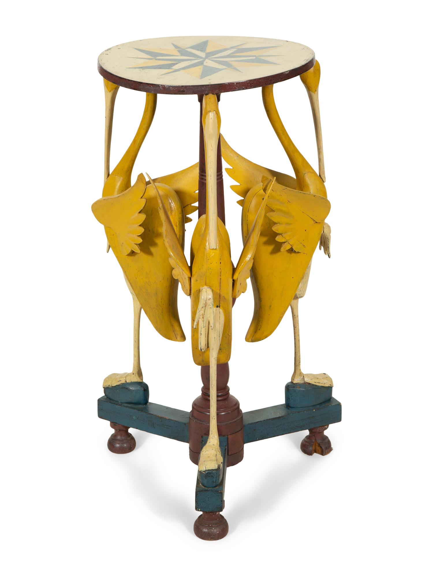 A Whimsical Italian Painted Figural Stork Pedestal Table