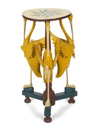 A Whimsical Italian Painted Figural Stork Pedestal Table