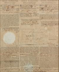WASHINGTON, George (1732-1799). Partly printed document signed ("G:o Washington"), as President, countersigned by Edmund Randolph as Secretary of State, 3 September 1795.
