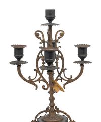 A Pair of French Cast Metal and Slate Five-Light Candelabra