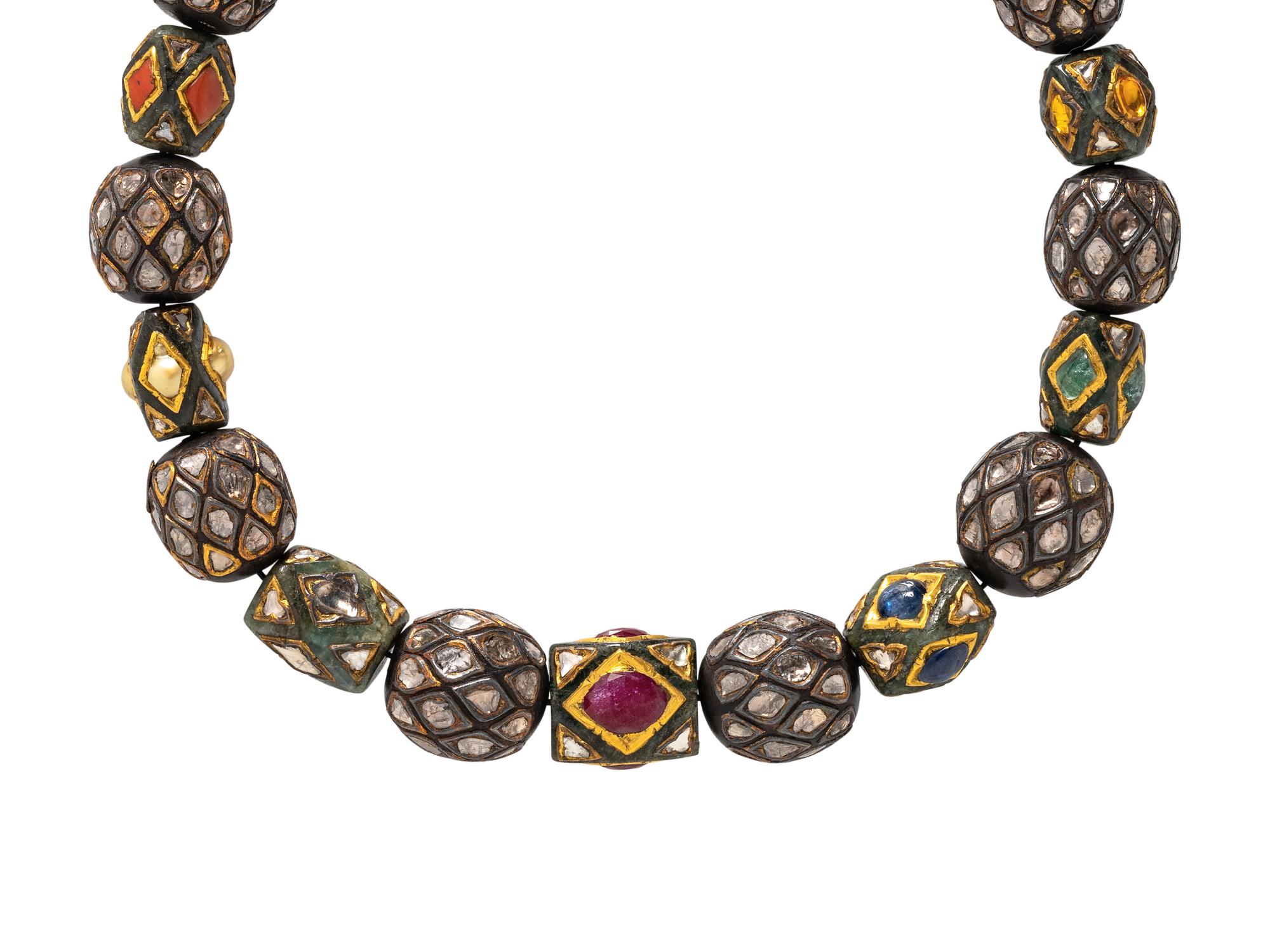 DIAMOND AND MULTIGEM BEAD NECKLACE