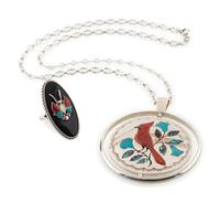 Silver and Mosaic Inlay Swivel Pendant, PLUS a Mosaic Inlay Ring