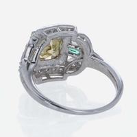 A Colored Diamond, Diamond, Emerald, and 18K White Gold Ring