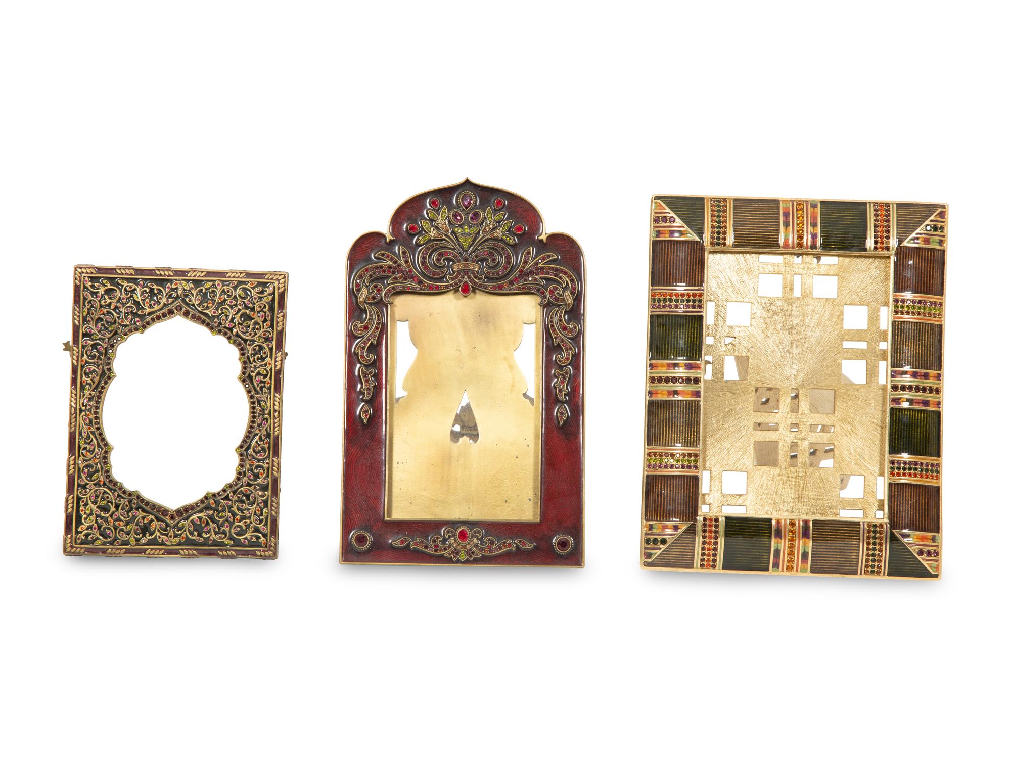 Three Jay Strongwater Enameled and Jeweled Easel Back Picture Frames