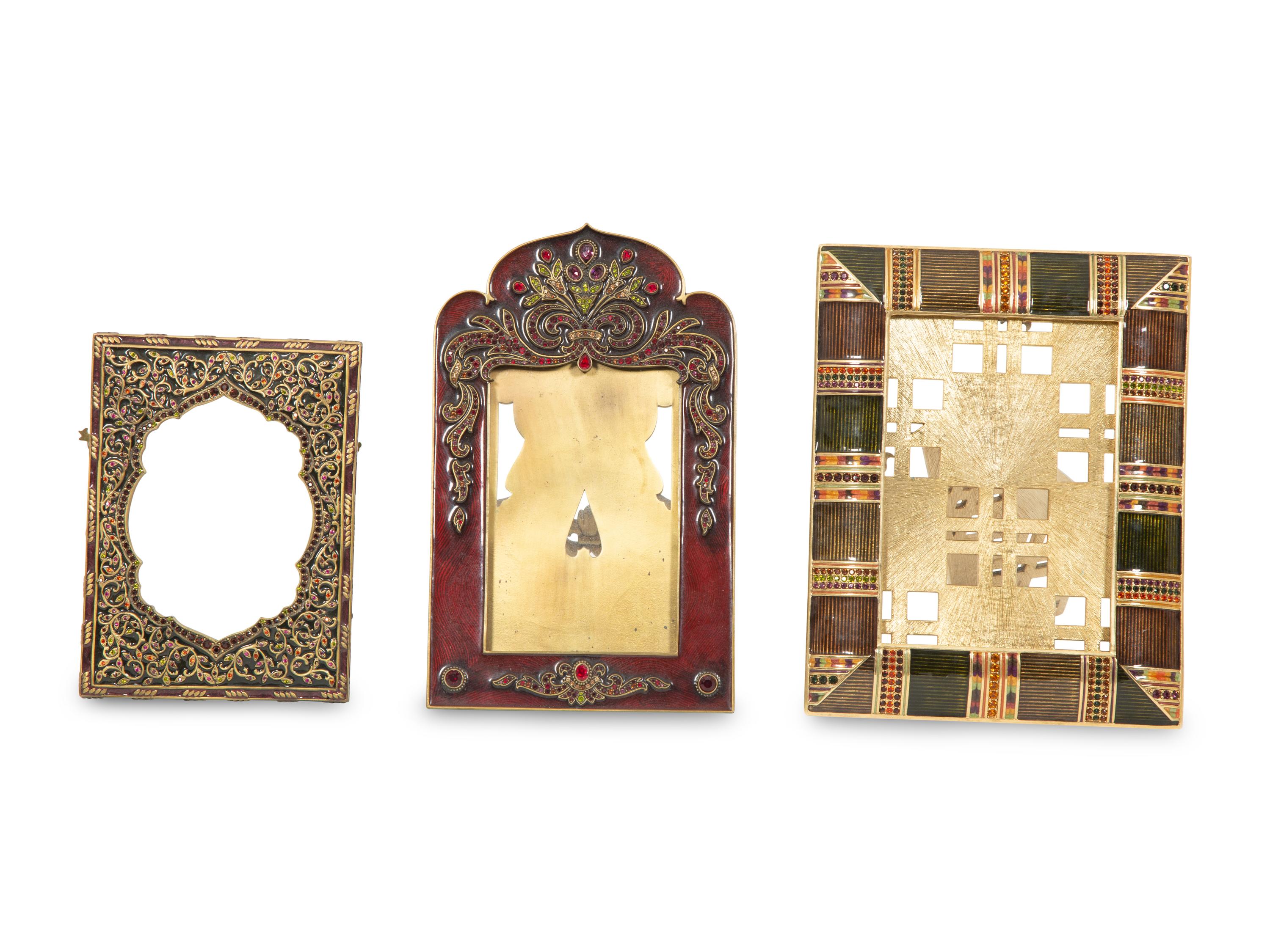 Three Jay Strongwater Enameled and Jeweled Easel Back Picture Frames