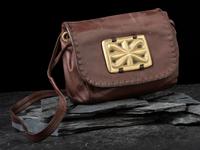 Brown Leather Drawstring Purse, with Sandcass Brass Ketoh Element