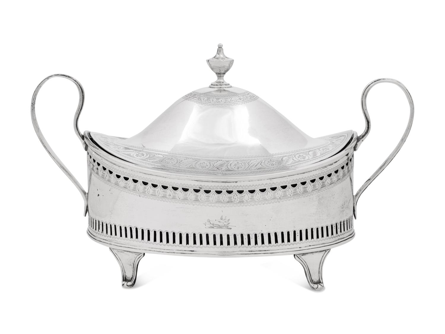 An Irish George III Silver Cobalt Glass-Lined Covered Dish