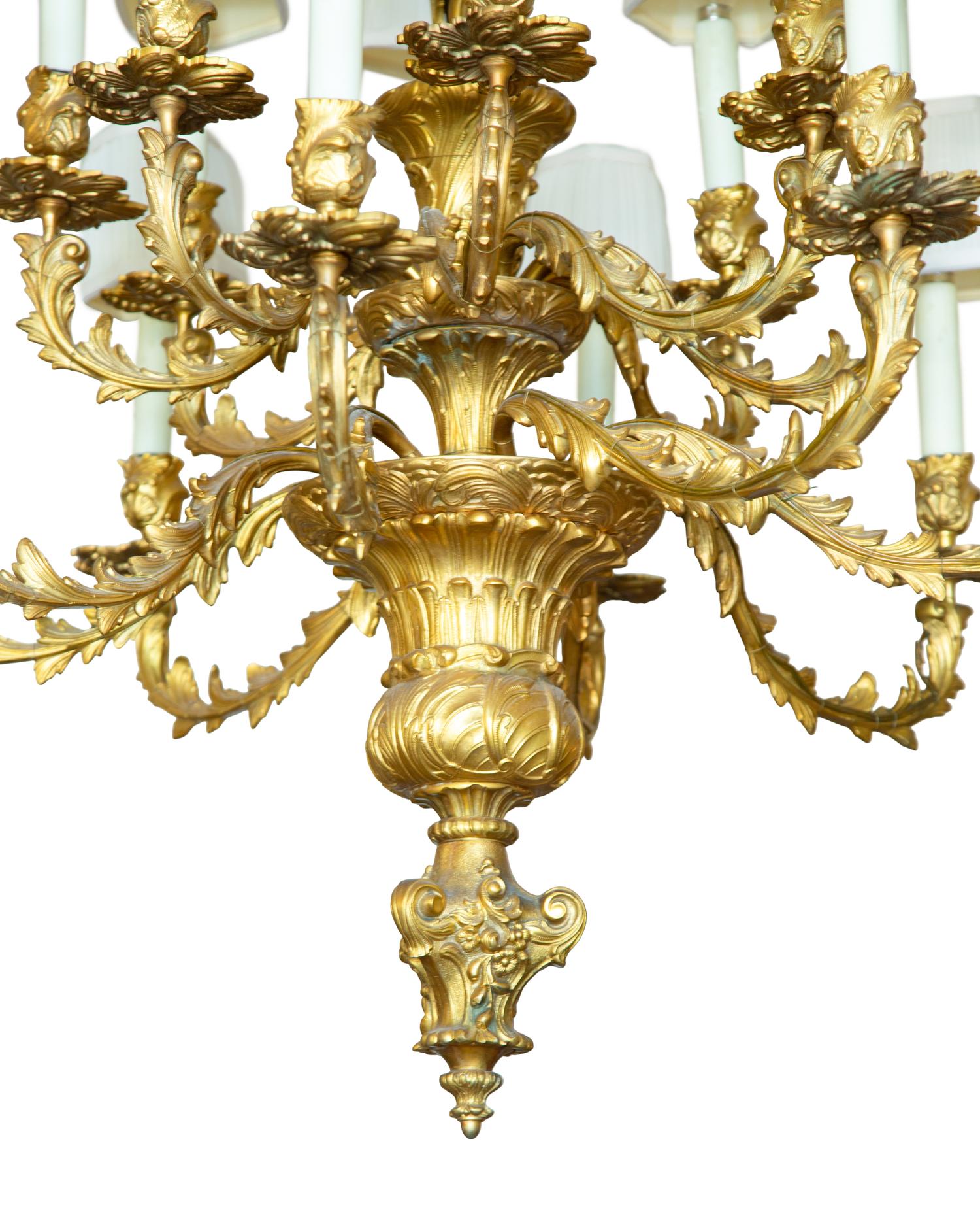 A Louis XV Style Gilt Bronze Sixteen-Light Chandelier