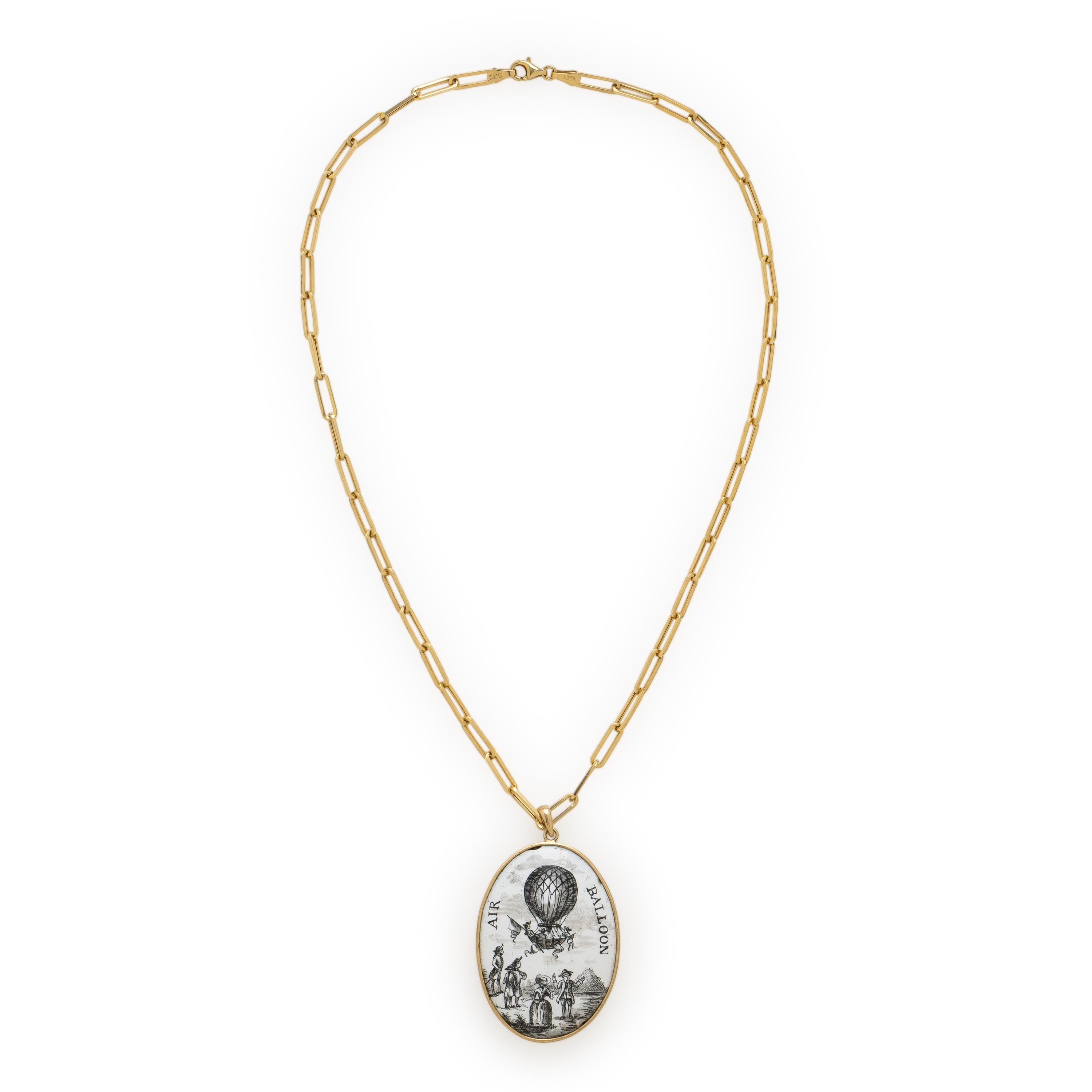 Yellow Gold, Enamel, and Copper Hot Air Balloon Pendant