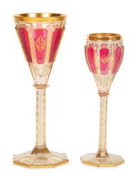 A Set of Bohemian Gilt Decorated Glass Stemware