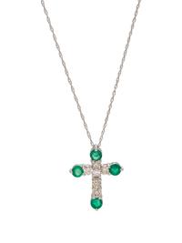 EMERALD AND DIAMOND CROSS PENDANT/NECKLACE