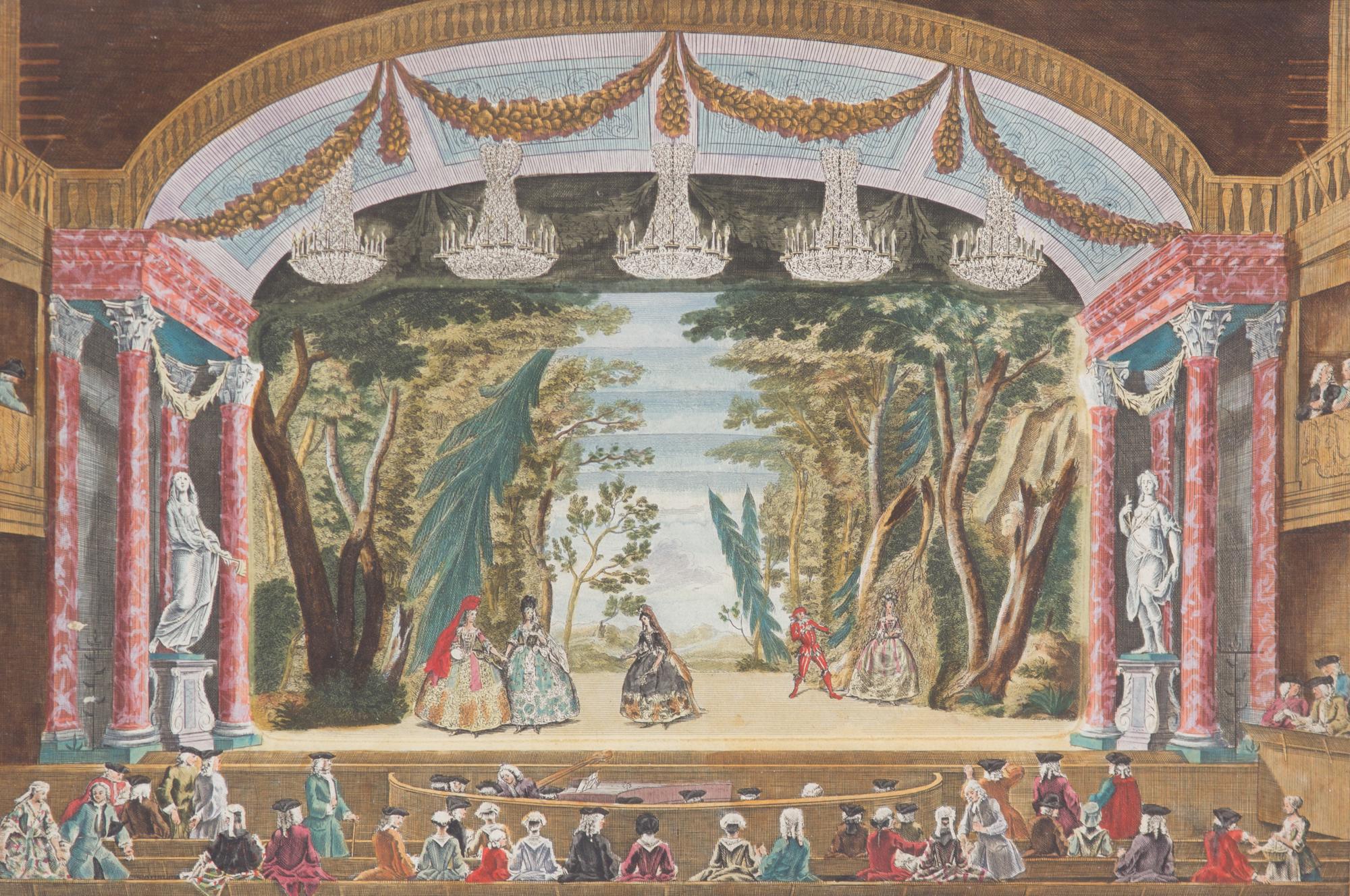 A Hand-Colored Engraving Depicting a Theater Scene Framed 12 x 15 inches. — 19TH CENTURY