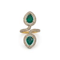 EMERALD AND DIAMOND BY-PASS RING