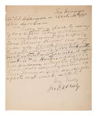 MOSBY, JOHN. S. (1833-1916). ALS to James Williamson. San Francisco, 16 March 1895. Mosby asks for an update on the publication of Williamson's book, Mosby's Rangers .