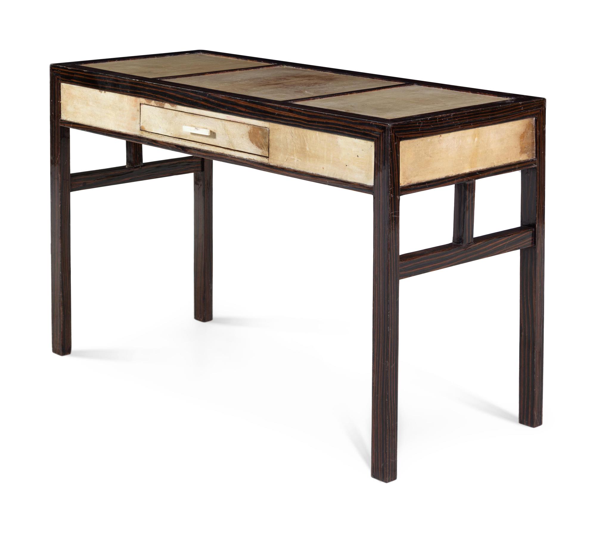 An Art Deco Lacquered Goatskin Veneered Desk