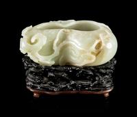 A Celadon Jade Gourd-Form Brush Washer