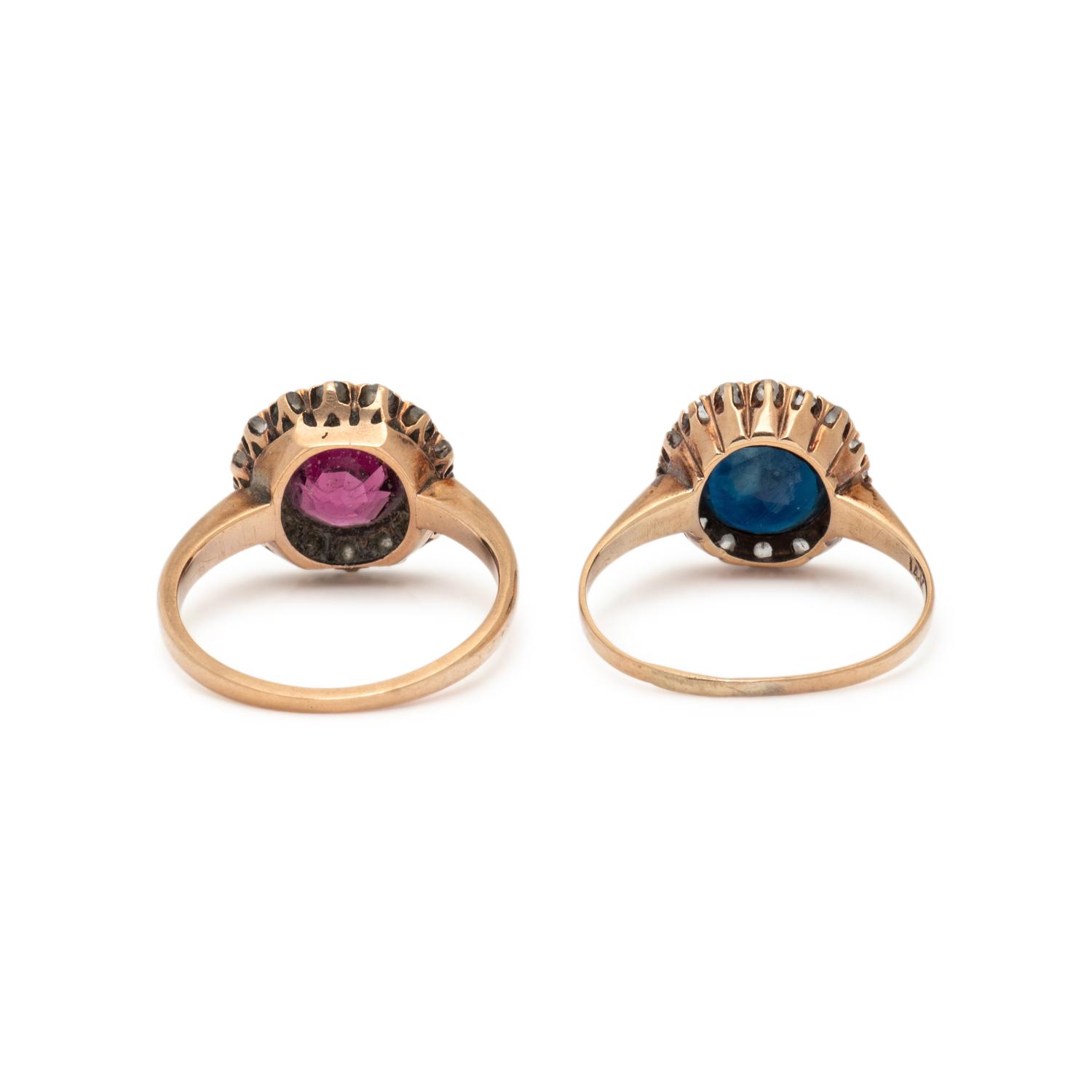 PAIR OF GEMSTONE AND DIAMOND RINGS