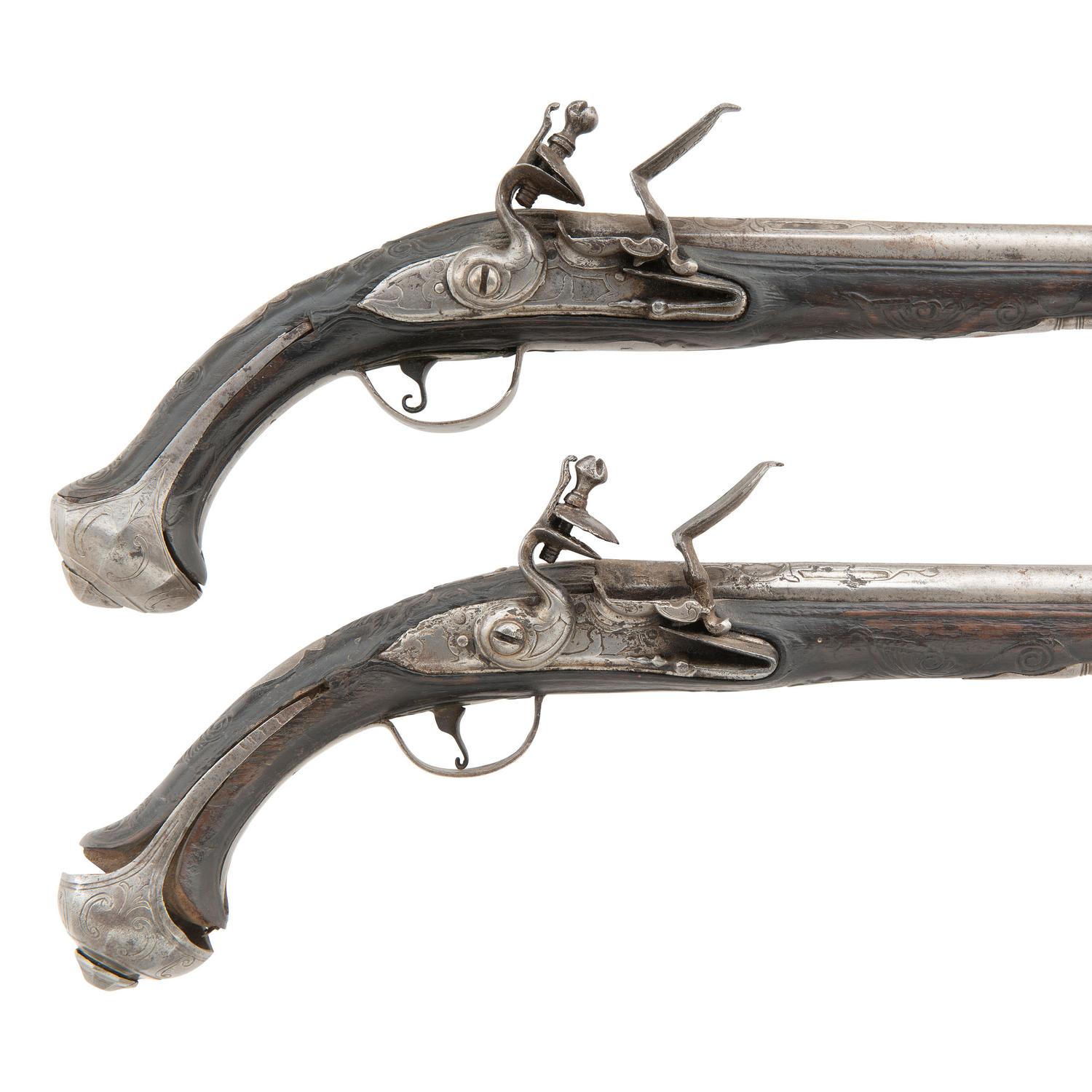 Pair of 19th Century Middle Eastern Flintlock Holster Pistols