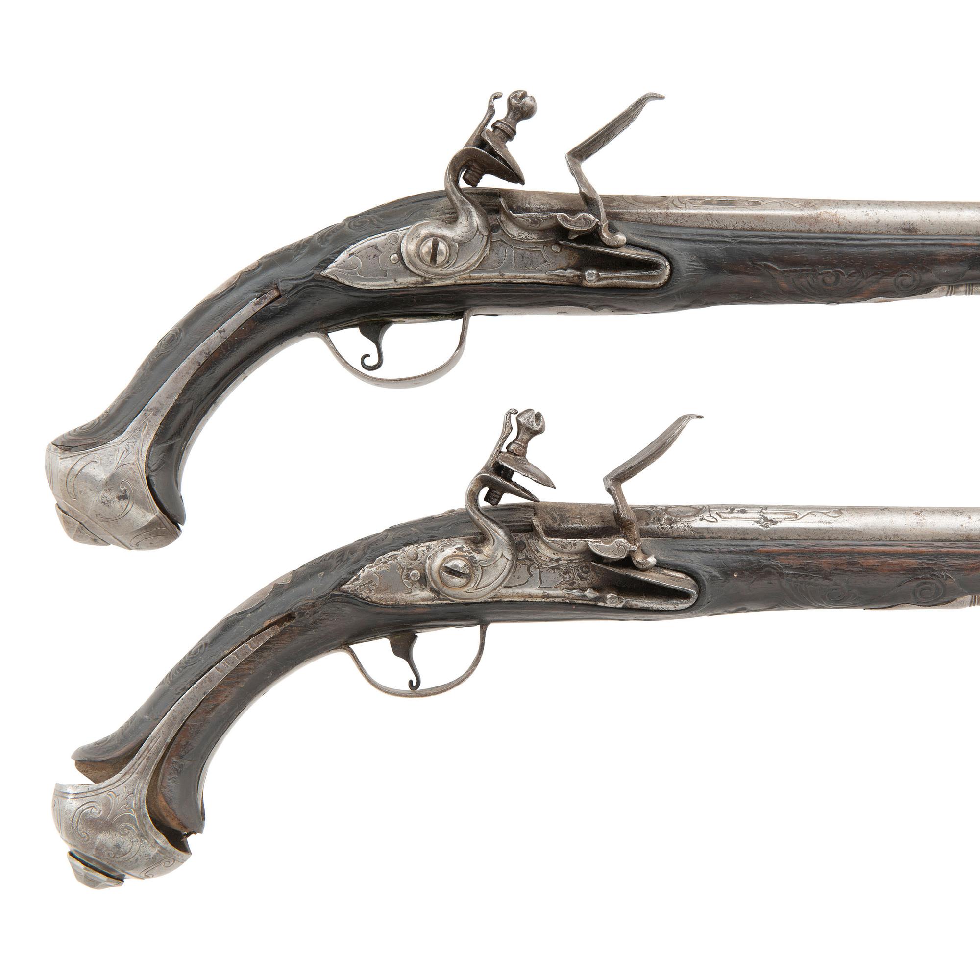 Pair of 19th Century Middle Eastern Flintlock Holster Pistols