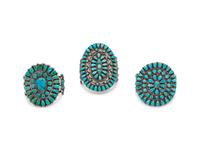 Navajo and Zuni Silver and Turquoise Cluster Cuff Bracelets