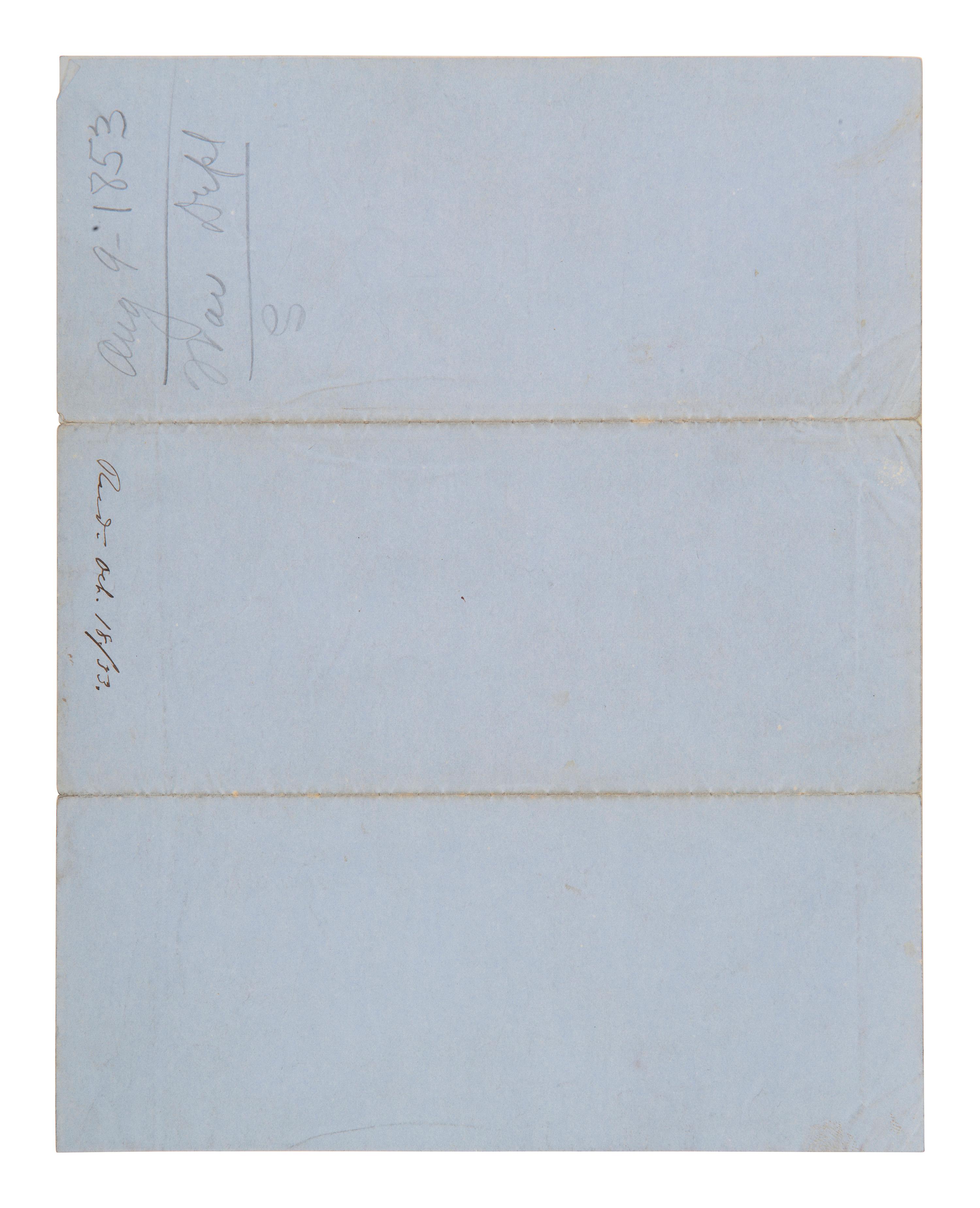 DAVIS, Jefferson (1808-1889). Partly printed document accomplished in manuscript signed ("Jeffer Davis"), as US Secretary of War. Washington, DC, 9 August 1853. SECRETARY OF WAR JEFFERSON DAVIS PROMOTES ULYSSES S. GRANT TO RANK OF CAPTAIN.