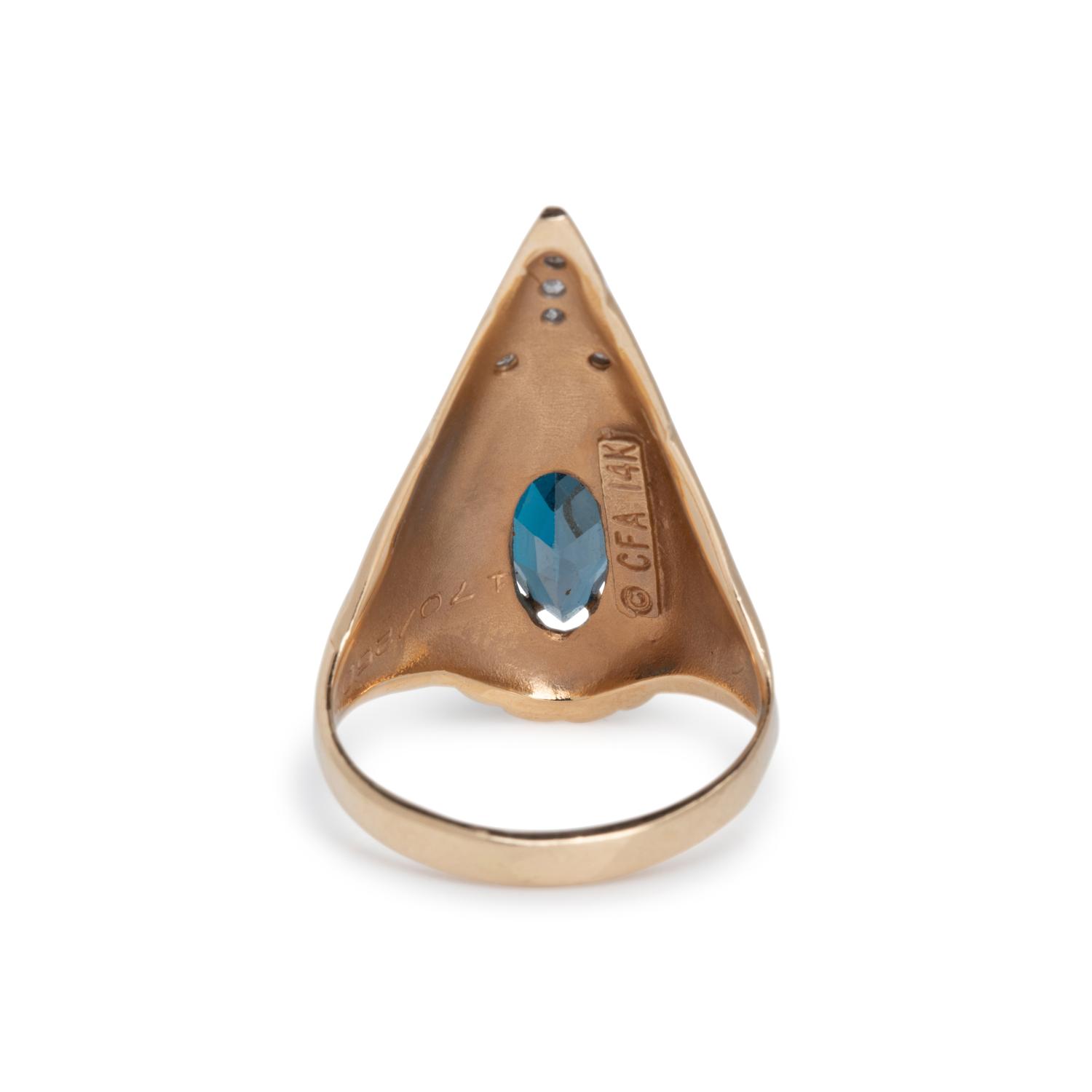 ERTÉ, YELLOW GOLD, BLUE TOPAZ AND DIAMOND LIMITED EDITION 'PEACOCK' RING