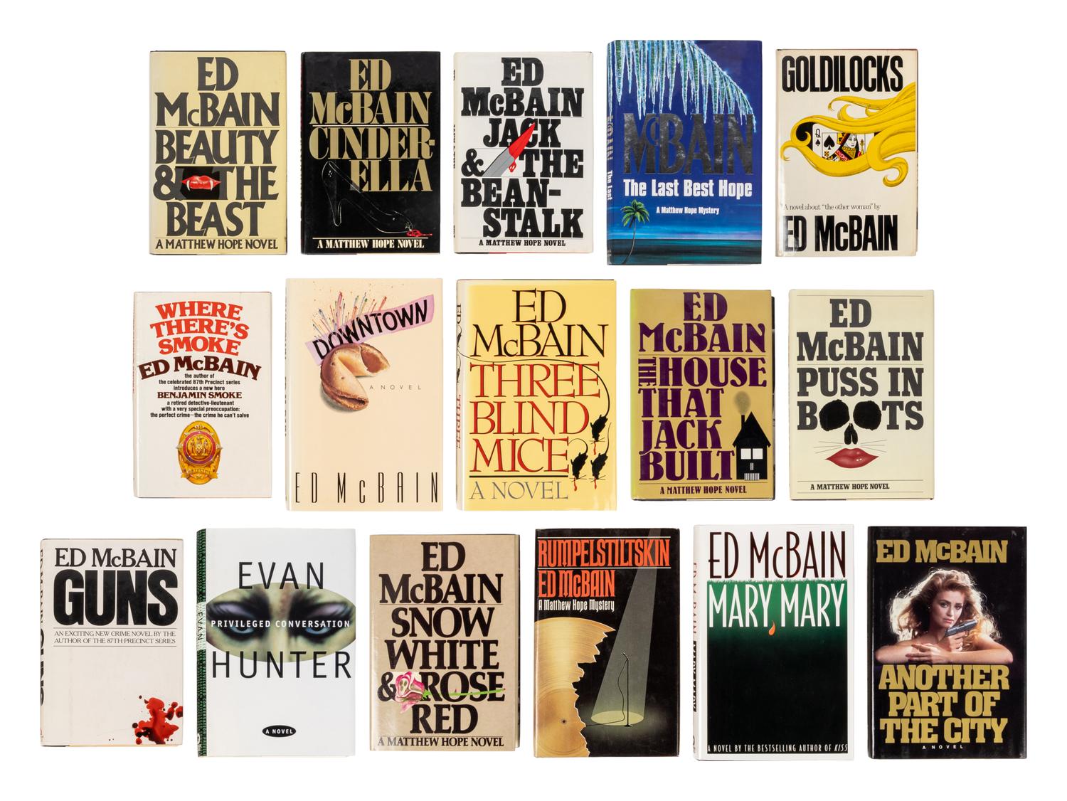 HUNTER, Evan (“Ed McBain”) (1926-2005). A group of 16 works by Hunter, MOST FIRST EDITIONS, MANY SIGNED OR INSCRIBED, comprising: