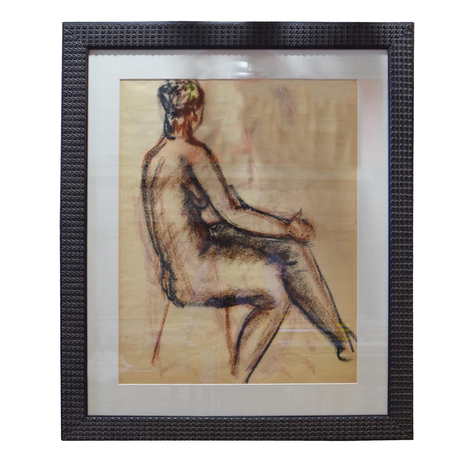 A Framed Pastel Figural Drawing 26.25" W x .5" D x 31.25" H — United States, 20th Century